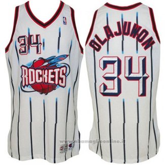 Maglia Houston Rockets Hakeem Olajuwon NO 34 Throwback Bianco