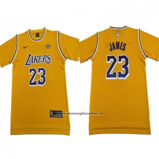 Maglia Manica Corta Los Angeles Lakers Lebron James No 23 Giallo
