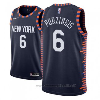 Maglia New York Knicks Kristaps Porzingis NO 6 Citta 2018-19 Blu