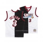 Maglia Philadelphia 76ers Allen Iverson #3 Mitchell & Ness 2000-01 Split Nero Bianco