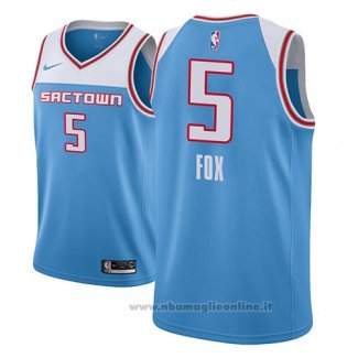 Maglia Sacramento Kings De'aaron Fox NO 5 Citta 2018-19 Blu