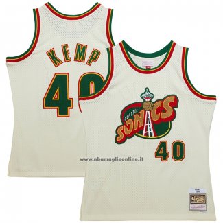 Maglia Seattle Supersonics Shawn Kemp #40 Mitchell & Ness Chainstitch Crema