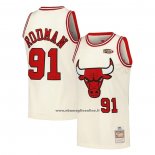 Maglia Chicago Bulls Dennis Rodman #91 Mitchell & Ness Chainstitch Crema