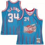 Maglia Houston Rockets Hakeem Olajuwon #34 Mitchell & Ness 1996-97 Blu
