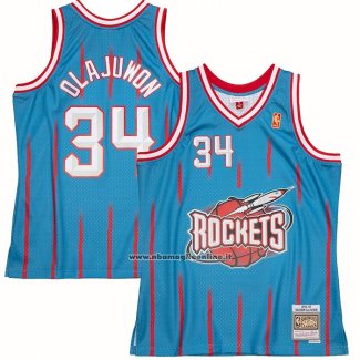 Maglia Houston Rockets Hakeem Olajuwon #34 Mitchell & Ness 1996-97 Blu