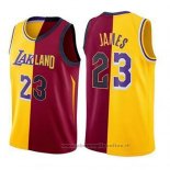 Maglia Los Angeles Lakers Lebron James NO 23 Split 2018 Or Rosso