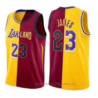 Maglia Los Angeles Lakers Lebron James NO 23 Split 2018 Or Rosso