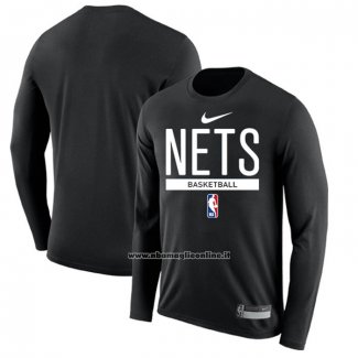 Maglia Manica Lunga Brooklyn Nets Practice Performance 2022-23 Nero