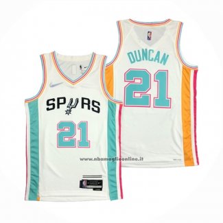 Maglia San Antonio Spurs Tim Duncan #21 Citta 2021-22 Bianco