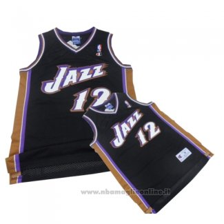 Maglia Utah Jazz John Stockton NO 12 Throwback Nero