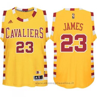 Maglia Cleveland Cavaliers LeBron James NO 23 Throwback Giallo