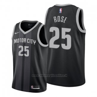 Maglia Detroit Pistons Derrick Rose NO 25 Citta Nero