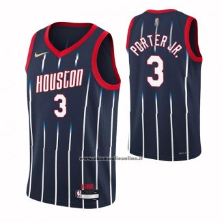 Maglia Houston Rockets Kevin Porter JR. #3 Citta 2021-22 Blu