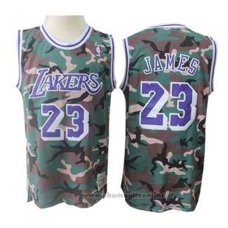 Maglia Los Angeles Lakers Lebron James NO 23 Camuffamento Verde