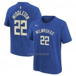 Maglia Manica Corta Milwaukee Bucks Khris Middleton Citta 2022-23 Blu