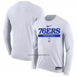 Maglia Manica Lunga Philadelphia 76ers Practice Performance 2022-23 Bianco