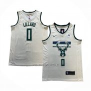 Maglia Milwaukee Bucks Damian Lillard #0 Citta 2018-19 Crema