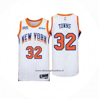 Maglia New York Knicks Karl-Anthony Towns #32 Citta 2024-25 Bianco