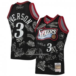 Maglia Philadelphia 76ers Allen Iverson #3 Mitchell & Ness 1997-98 Tattoo Nero