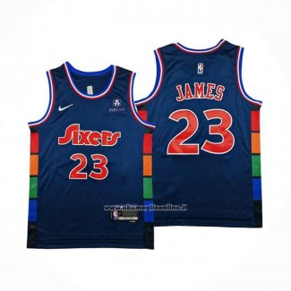 Maglia Philadelphia 76ers Lebron James No 23 Citta 2021-22 Blu