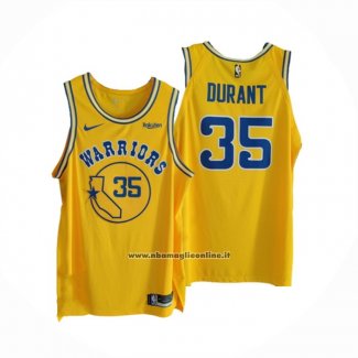 Maglia Golden State Warriors Kevin Durant #35 Hardwood Classic Autentico Giallo