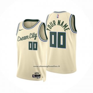 Maglia Milwaukee Bucks Personalizzate Citta 2025-26 Crema