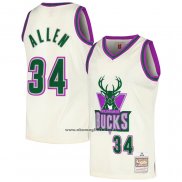 Maglia Milwaukee Bucks Ray Allen #34 Mitchell & Ness Chainstitch Crema