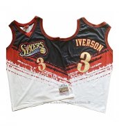 Maglia Philadelphia 76ers Allen Iverson NO 3 Mitchell & Ness Nero Rosso