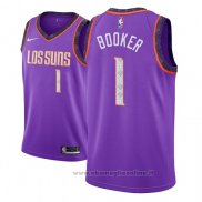 Maglia Phoenix Suns Devin Booker NO 1 Citta 2018-19 Viola