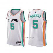 Maglia San Antonio Spurs Dejounte Murray #5 Citta 2021-22 Bianco