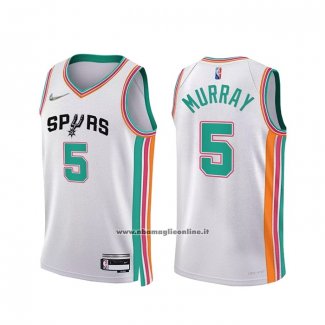 Maglia San Antonio Spurs Dejounte Murray #5 Citta 2021-22 Bianco