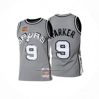 Maglia San Antonio Spurs Tony Parker #9 Hall Of Fame Mitchell & Ness 2001 Grigio