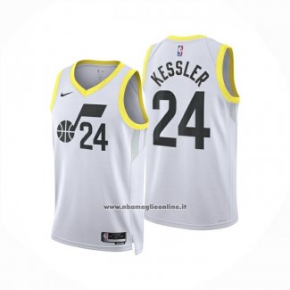 Maglia Utah Jazz Walker Kessler No 24 Association 2024-25 Bianco