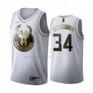 Maglia Golden Edition Milwaukee Bucks Giannis Antetokounmpo NO 34 Bianco