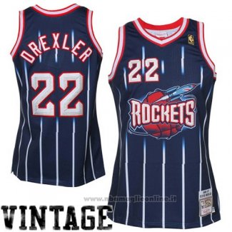 Maglia Houston Rockets Clyde Drexler NO 22 Throwback Blu