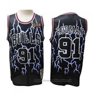 Maglia Lightning Chicago Bulls Dennis Rodman NO 91 Nero