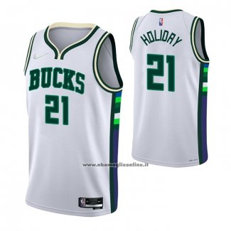 Maglia Milwaukee Bucks Jrue Holiday #21 Citta 2021-22 Bianco