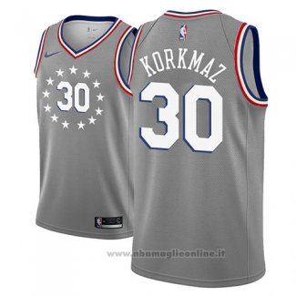 Maglia Philadelphia 76ers Furkan Korkmaz NO 30 Citta 2018-19 Grigio