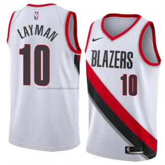 Maglia Portland Trail Blazers Jake Layman NO 10 Association 2018 Bianco