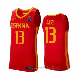 Maglia Spagna Marc Gasol NO 13 2019 FIBA Baketball World Cup Rosso