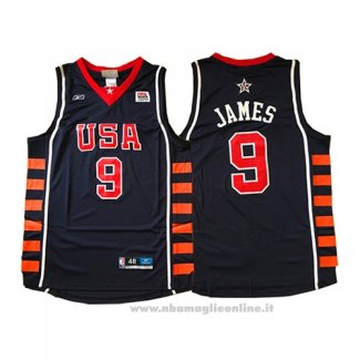 Maglia USA 2004 Lebron James NO 9 Blu