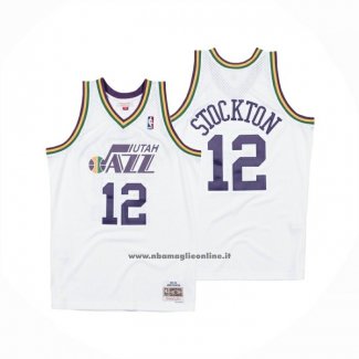 Maglia Utah Jazz John Stockton No 12 Mitchell & Ness 1991-92 Bianco