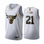 Maglia Golden Edition Chicago Bulls Thaddeus Young NO 21 2019-20 Bianco