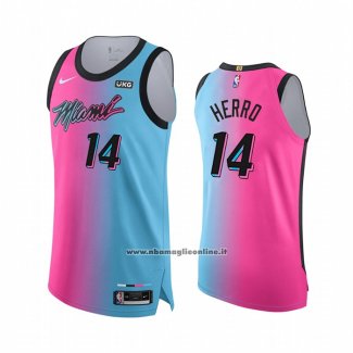 Maglia Miami Heat Tyler Herro #14 Citta 2020-21 Autentico Blu Rosa