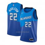 Maglia Milwaukee Bucks Khris Middleton #22 Citta 2020-21 Blu