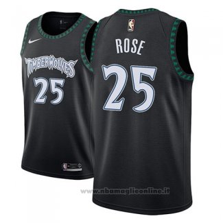 Maglia Minnesota Timberwolves Derrick Rose NO 25 Classic 2018 Nero