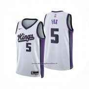 Maglia Sacramento Kings Deaaron Fox No 5 Association 2024-25 Bianco