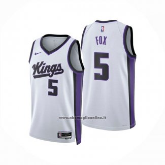 Maglia Sacramento Kings Deaaron Fox No 5 Association 2024-25 Bianco