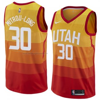 Maglia Utah Jazz Naz Mitrou-Long NO 30 Citta 2018 Giallo