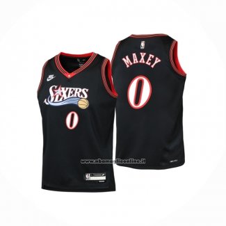 Maglia Bambino Philadelphia 76ers Tyrese Maxey No 0 Classia 2025-26 Nero